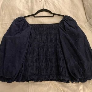 Anthropologie Maeve Navy Blue Puff Sleeve Blouse